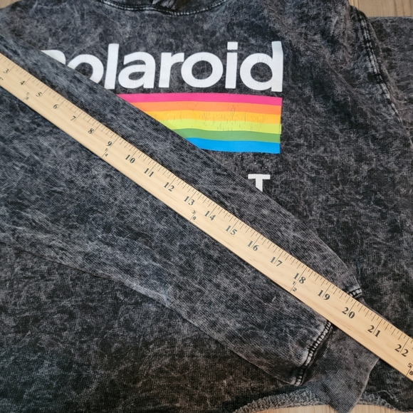 Womens Polaroid Acid Wash Retro Cropped Hoodie Long Sleeve Size M - Picture 4 of 8